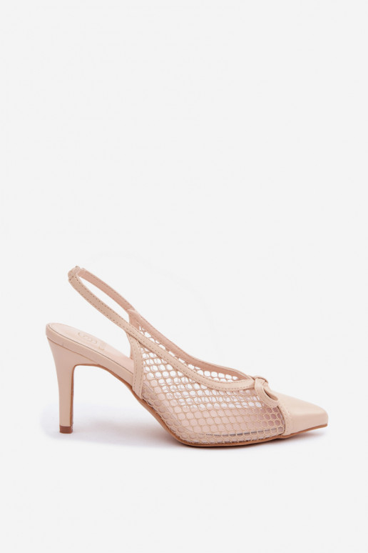 Sandali beige in rete con tacco sottile e fiocchi Moona