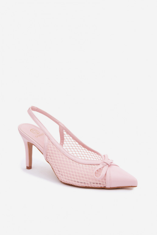 Sandali in rete con tacchi sottili e fiocchi in rosa Moona