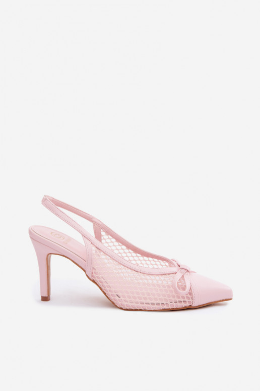 Sandali in rete con tacchi sottili e fiocchi in rosa Moona