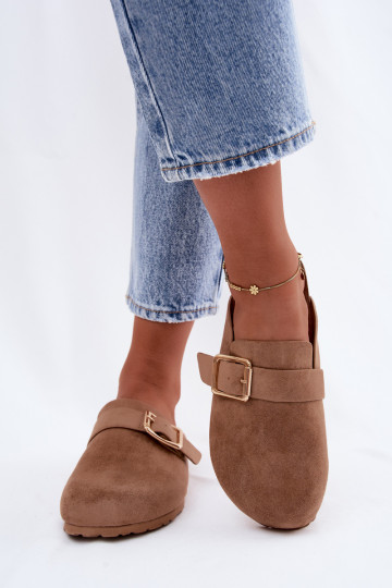 Zoccoli con fibbie dorate in khaki Taffira