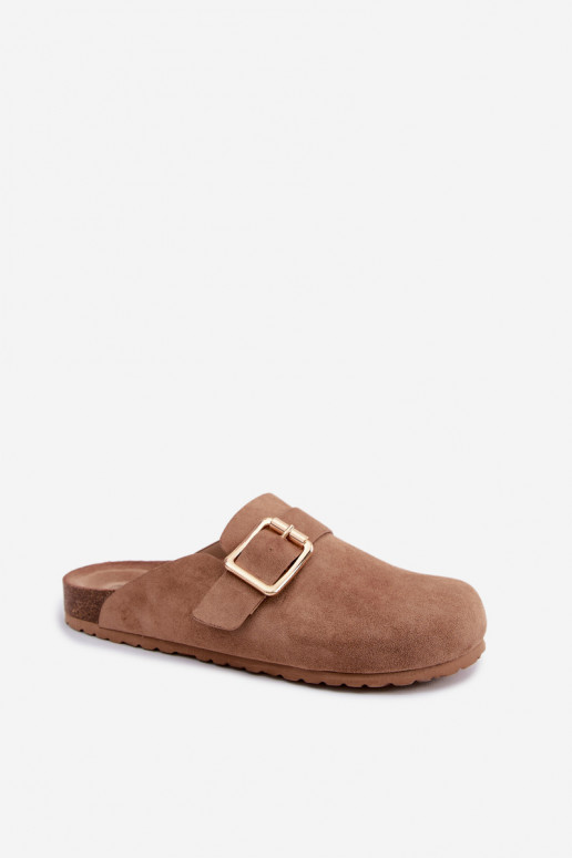 Zoccoli con fibbie dorate in khaki Taffira