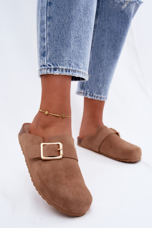 Zoccoli con fibbie dorate in khaki Taffira