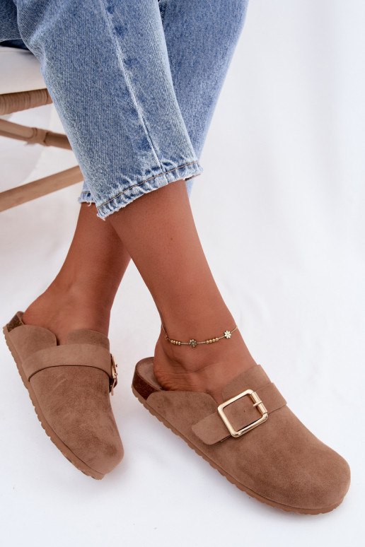 Zoccoli con fibbie dorate in khaki Taffira