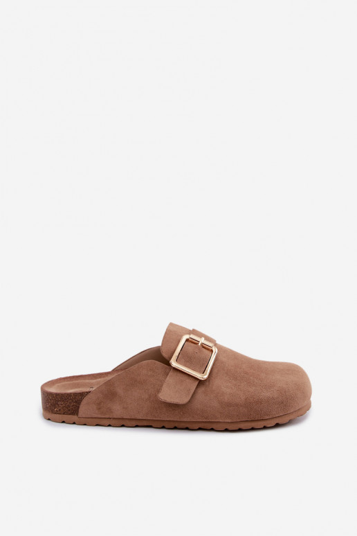 Zoccoli con fibbie dorate in khaki Taffira