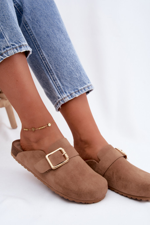 Zoccoli con fibbie dorate in khaki Taffira