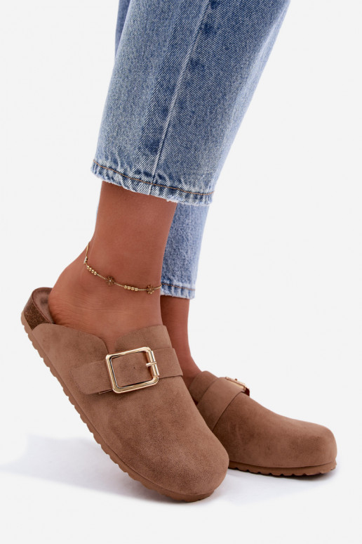 Zoccoli con fibbie dorate in khaki Taffira