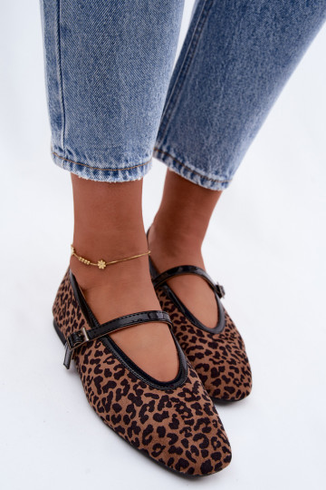 Ballerine con cinturini in suede sintetico con motivo leopardato Camoria