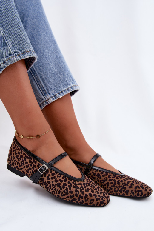 Ballerine con cinturini in suede sintetico con motivo leopardato Camoria