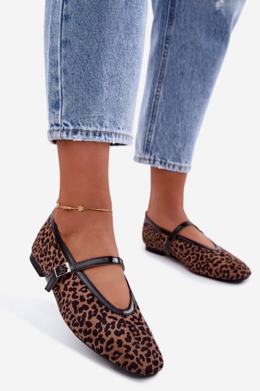 Ballerine con cinturini in suede sintetico con motivo leopardato Camoria