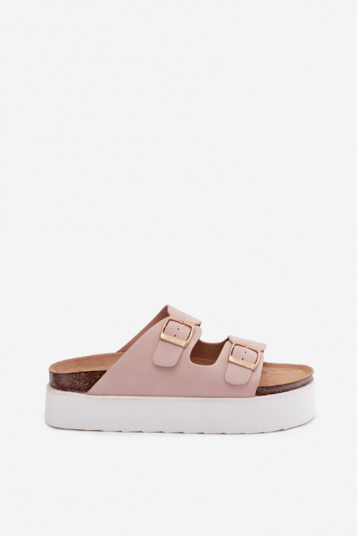 Pantofole rosa da donna con piattaforma e fibbie