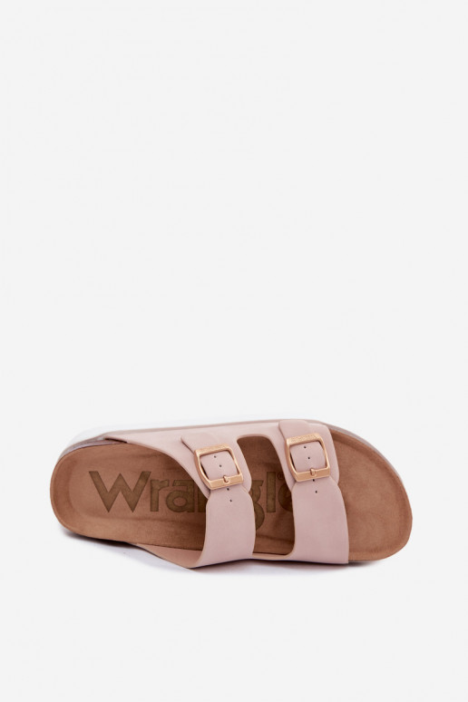 Pantofole rosa da donna con piattaforma e fibbie