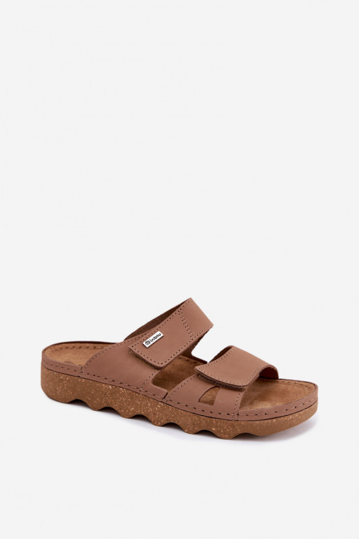 Pantofole in pelle marrone con chiusura adesiva Inblu