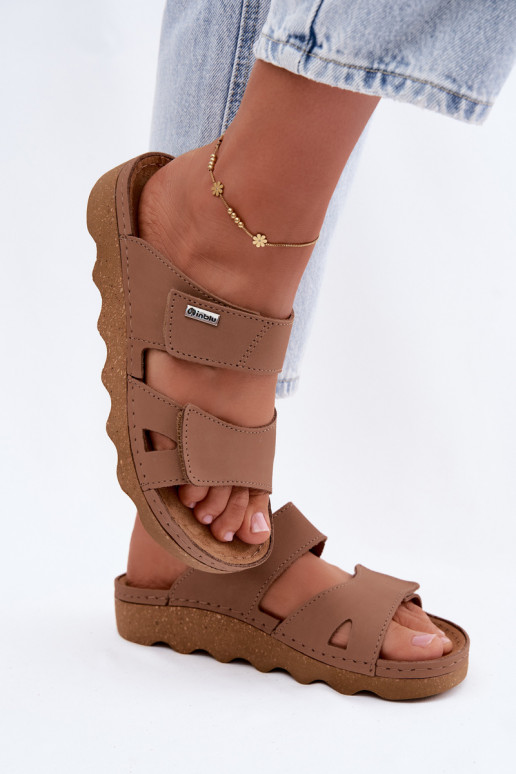 Pantofole in pelle marrone con chiusura adesiva Inblu