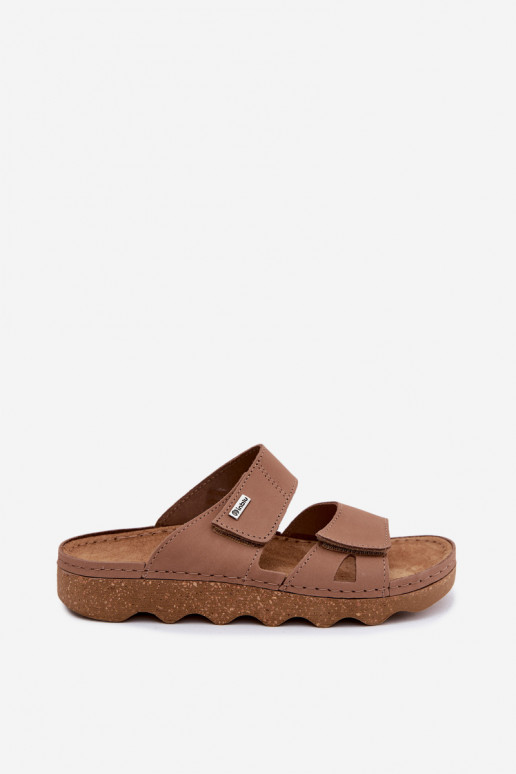 Pantofole in pelle marrone con chiusura adesiva Inblu