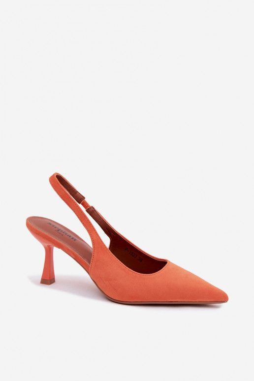 Sandali da donna con tacchi sottili in ecopelle scamosciata arancione Saria