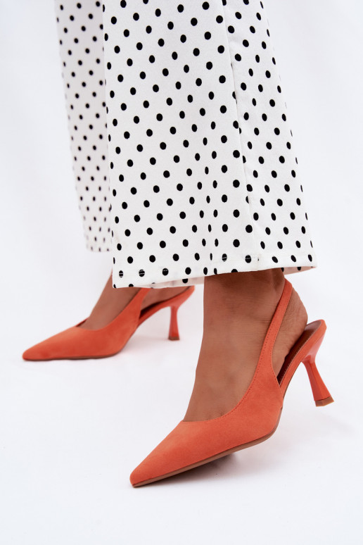 Sandali da donna con tacchi sottili in ecopelle scamosciata arancione Saria