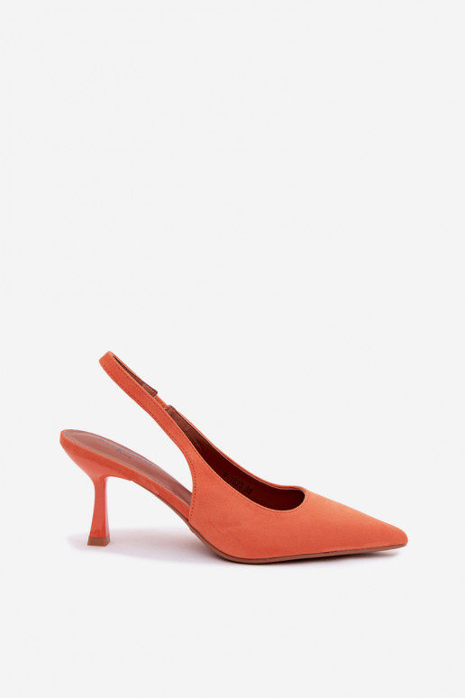 Sandali da donna con tacchi sottili in ecopelle scamosciata arancione Saria