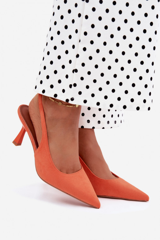 Sandali da donna con tacchi sottili in ecopelle scamosciata arancione Saria