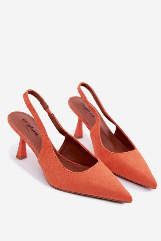 Sandali da donna con tacchi sottili in ecopelle scamosciata arancione Saria