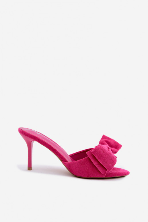 Pantofole da donna con tacchi sottili e fiocchi in ecopelle scamosciata rosa Tai turignolia