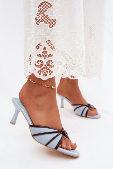 Pantofole da donna con tacchi sottili in ecopelle blu Orchidia