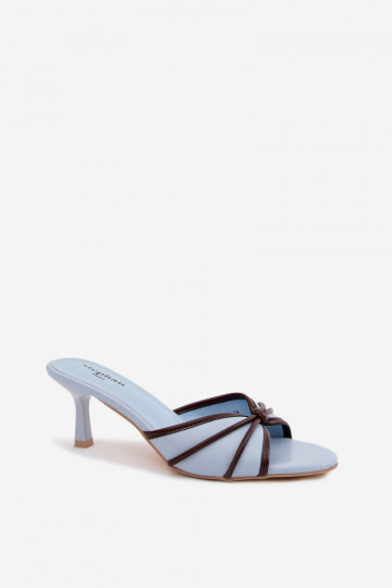 Pantofole da donna con tacchi sottili in ecopelle blu Orchidia 2