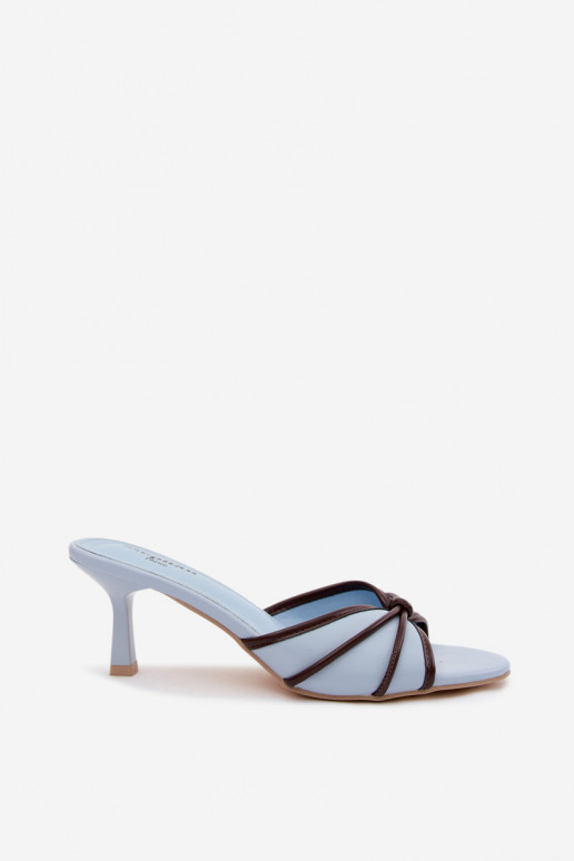 Pantofole da donna con tacchi sottili in ecopelle blu Orchidia