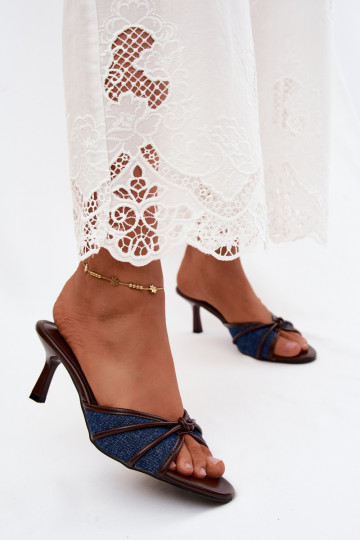 Ciabatte da donna con tacco sottile in tessuto denim Orchidia 2