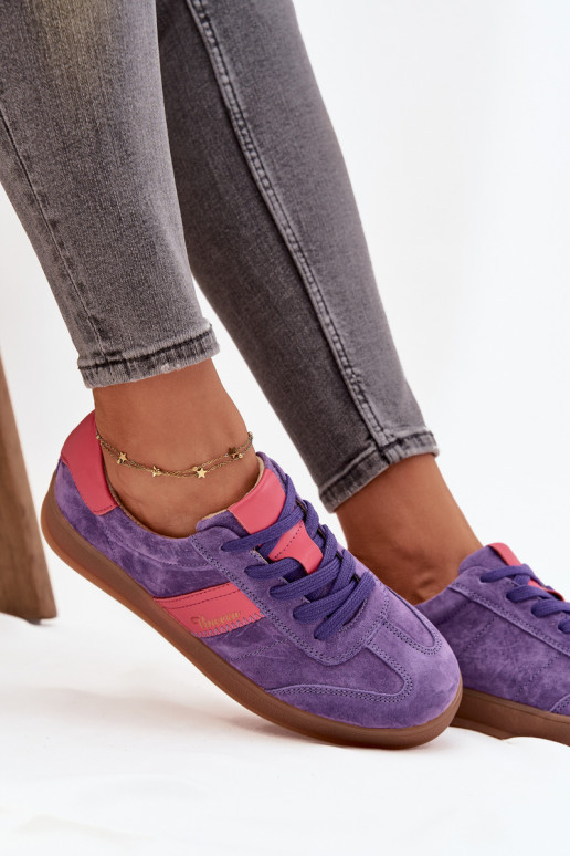 Sneakers viola in suede da donna Vinceza 79576