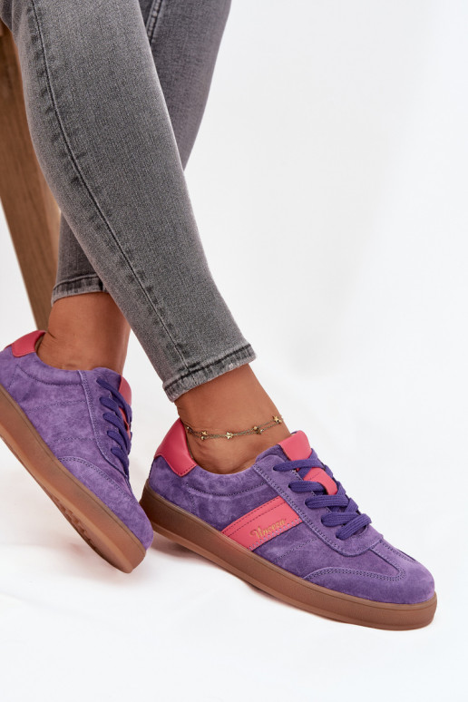 Sneakers viola in suede da donna Vinceza 79576