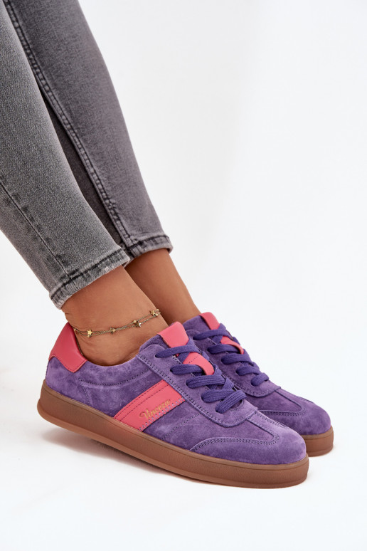 Sneakers viola in suede da donna Vinceza 79576