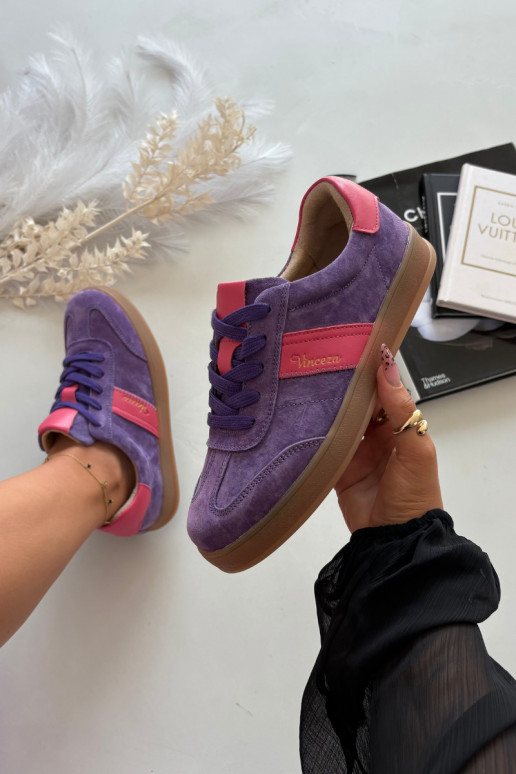 Sneakers viola in suede da donna Vinceza 79576