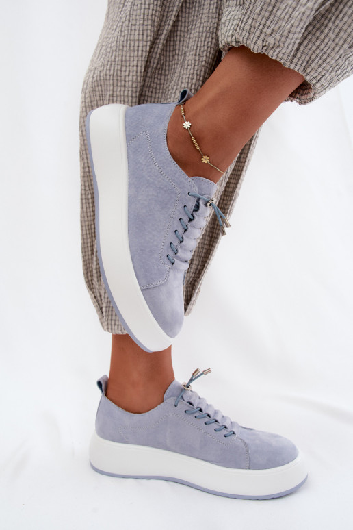 Sneakers blu con piattaforma in suede sintetico Blushy
