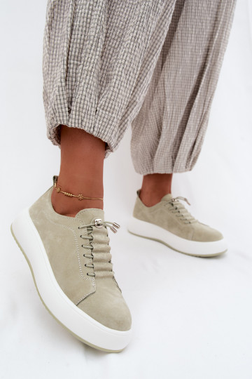 scarpe Scarpe modello sneakers con una piattaformaAbilitatoturalnego dalla pelle scamosciatau colore menta Blushy 2