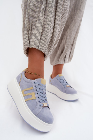 Scarpe modello sneakers Femminile con una piattaforma pelle scamosciata naturaleoAa colore blu Salima