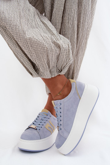 Scarpe modello sneakers Femminile con una piattaforma pelle scamosciata naturaleoAa colore blu Salima 2