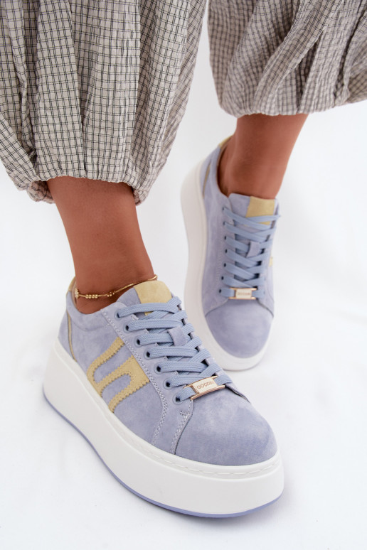 Scarpe modello sneakers Femminile con una piattaforma pelle scamosciata naturaleoAa colore blu Salima