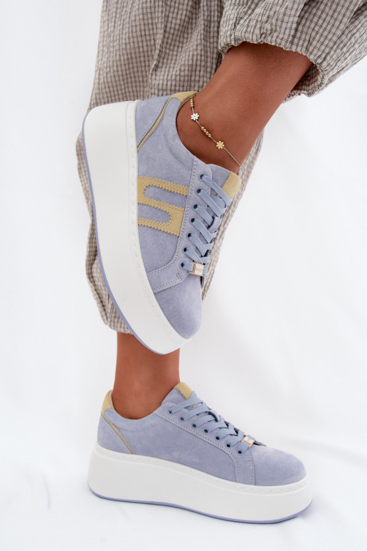 Scarpe modello sneakers Femminile con una piattaforma pelle scamosciata naturaleoAa colore blu Salima