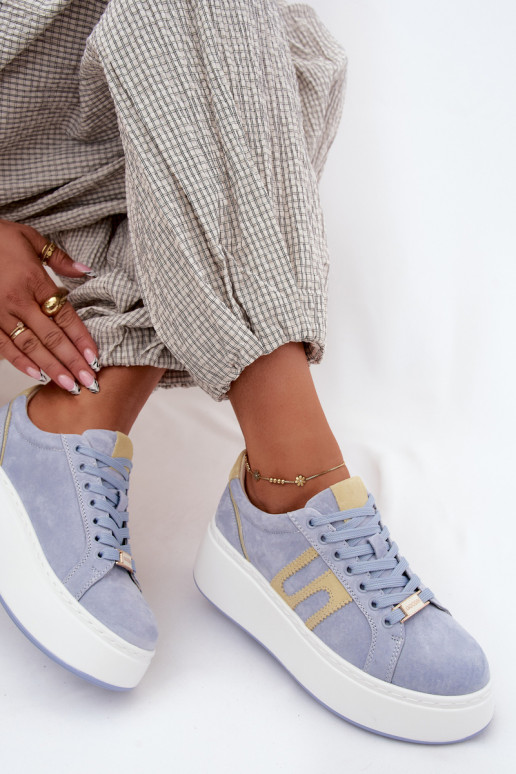 Scarpe modello sneakers Femminile con una piattaforma pelle scamosciata naturaleoAa colore blu Salima