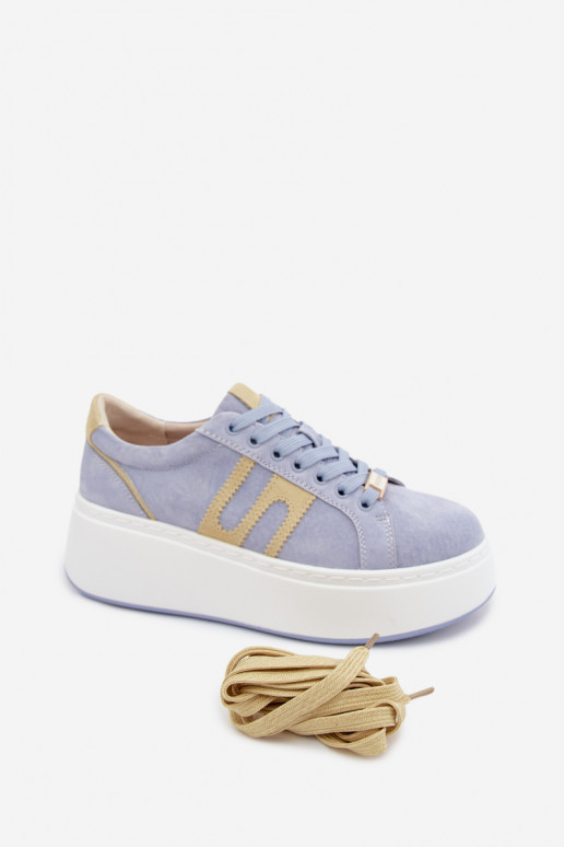 Scarpe modello sneakers Femminile con una piattaforma pelle scamosciata naturaleoAa colore blu Salima