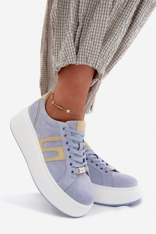 Scarpe modello sneakers Femminile con una piattaforma pelle scamosciata naturaleoAa colore blu Salima