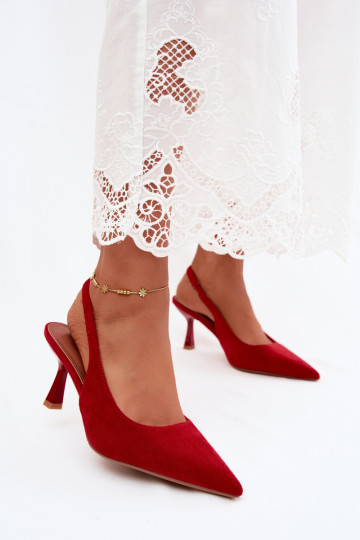 Sandali da donna con tacco sottile in suede rosso Saria