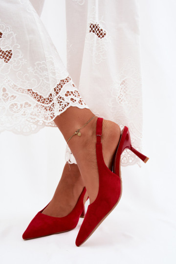 Sandali da donna con tacco sottile in suede rosso Saria 2