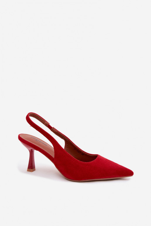 Sandali da donna con tacco sottile in suede rosso Saria