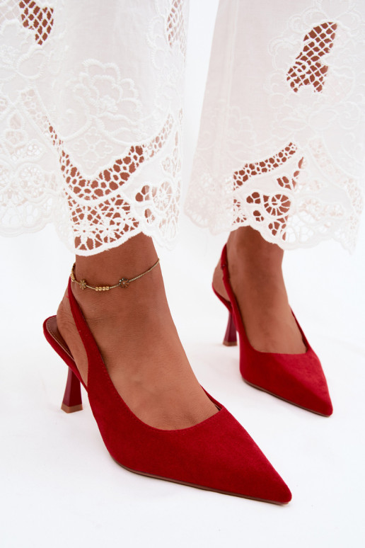 Sandali da donna con tacco sottile in suede rosso Saria