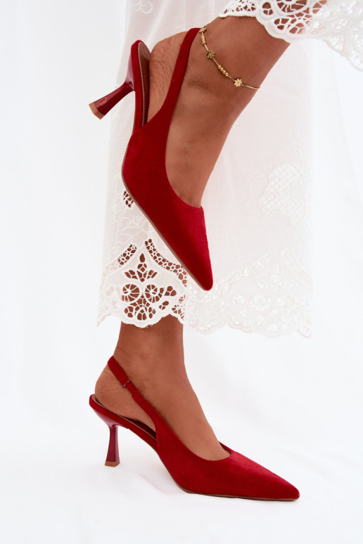 Sandali da donna con tacco sottile in suede rosso Saria