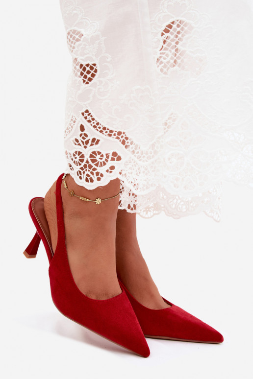 Sandali da donna con tacco sottile in suede rosso Saria