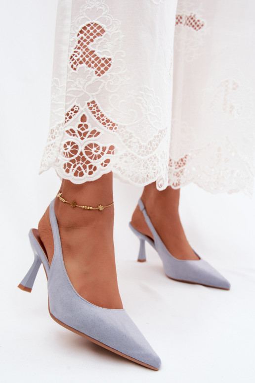 Sandali da donna con tacco sottile in suede blu Saria