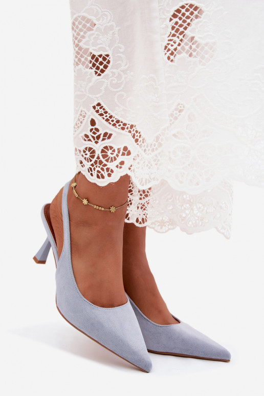 Sandali da donna con tacco sottile in suede blu Saria