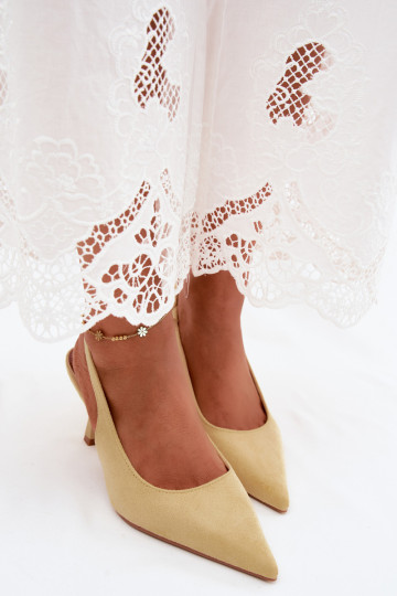 Sandali gialli da donna con tacco sottile in suede sintetico Saria